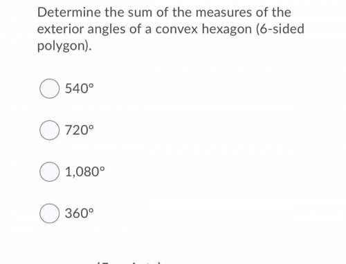 Determine the sum of the measures of the exterior angles of a convex hexagon (6-sided polygon).

A