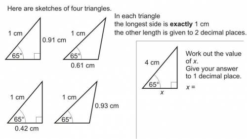 Here are sketches of four triangles

in each triangle 
the longest side is exactly 1 cm 
the other