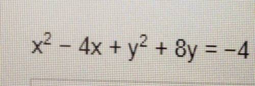 Complete the square to rewrite the following equation. Identify the center and radius of the circle