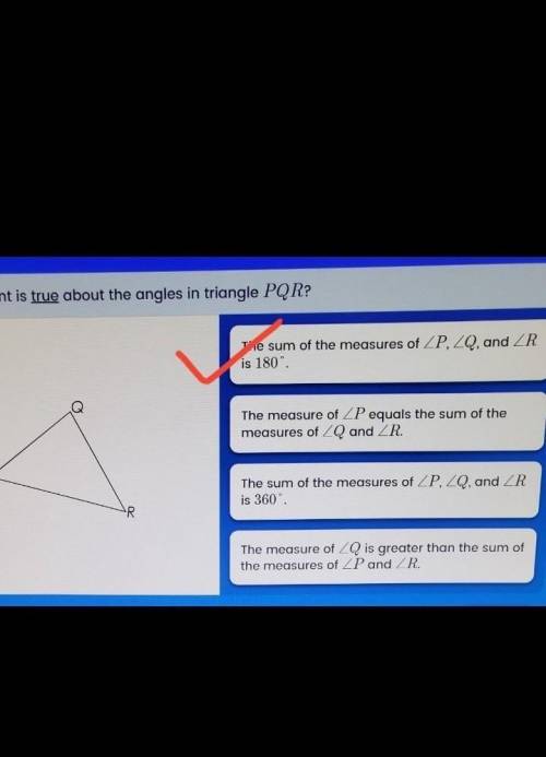 Which statement is true about the angles in triangle PQR?​