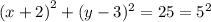 {(x + 2)}^{2}  + (y - 3) ^{2}  = 25 =  {5}^{2}