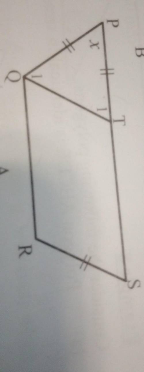 TQRS is a parallelogram. PTS is a straight line. PT=PQ=SR

calculate with reasons the size of the