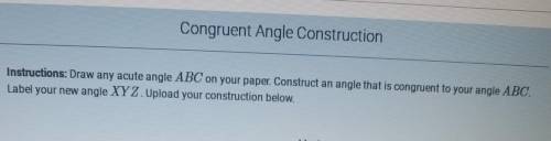 HELP ME draw it out please

Draw any acute angle ABC on paper Then construct an angle that is cong