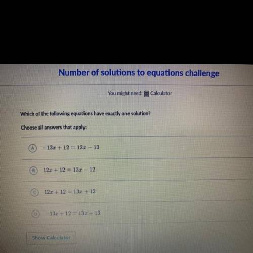 Which of the rolling equations have exactly one solutions ?

ps: (click the picture to see answer