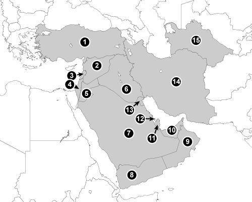 Which country is #3 marking on this map? (With Map)

A. Syria
B. Lebanon
C. Turkey
D. Israel