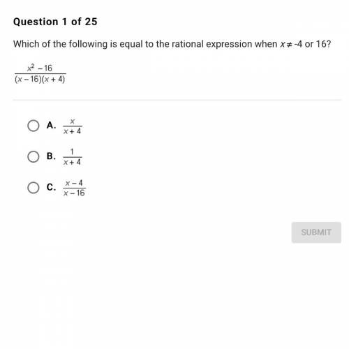 Which of the following is equal to the rational expression when x ≠ -4 or 16?