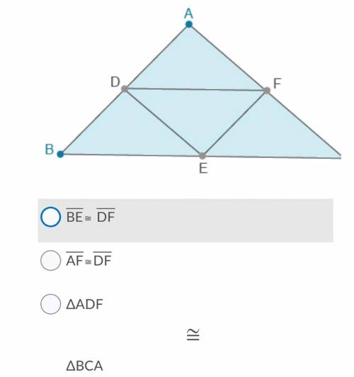 Given that D, E, and F are the midpoints of their respective sides, which of the following is a tru