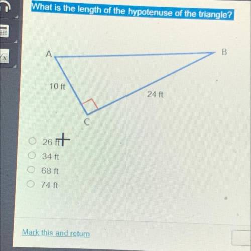What is the length of the hypothenuse of the triangle?