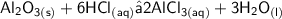 { \sf{Al _{2}  O _{3(s)} + 6HCl _{(aq)}  → 2Al Cl _{3(aq)}  + 3H _{2} O _{(l)} }}