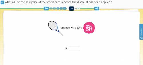 1. What will be the sale price of the tennis racquet once the discount has been applied?

2. What