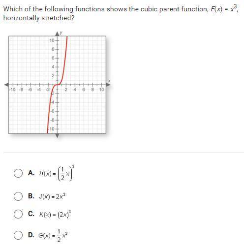 Which of the following functions shows the cubic parent function, F(x) = x3, horizontally stretched