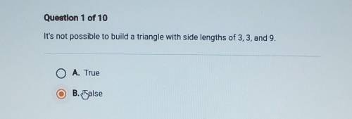 It's not possible to build a triangle with side lengths of 3,3, and 9.​