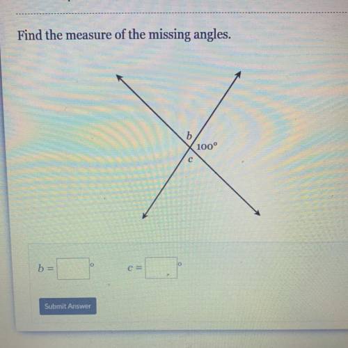 Find the measure of the missing angles.
100°
b =
C=