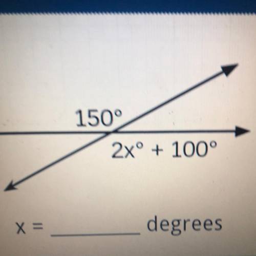 150°
2x + 100°
X =
degrees