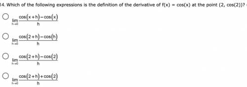 Which of the following expressions is the definition of the derivative of f(x) = cos(x) at the poin