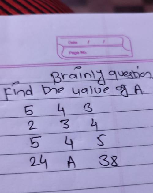 question, Find die value of A. 5 4 3 2 3 4 5 4 5 24 A 38​