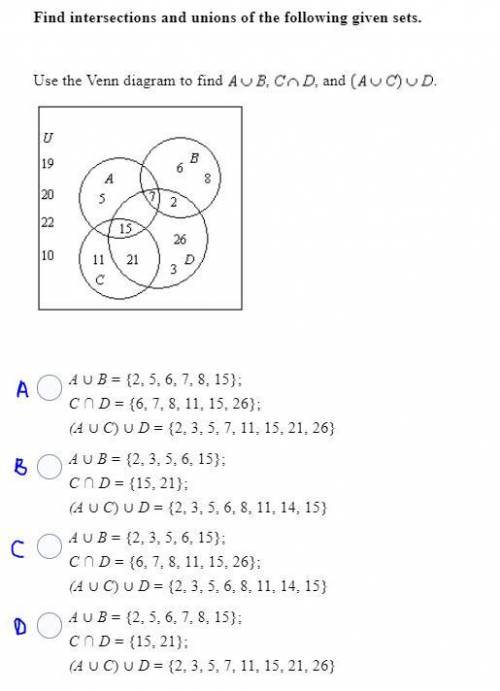 PRECAL PLEASE HELP

Find intersections and unions of the following given sets.
(Refer to image for