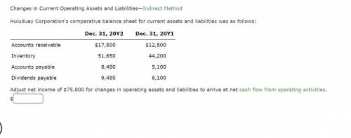 Changes in Current Operating Assets and Liabilities—Indirect Method

Huluduey Corporation's compar