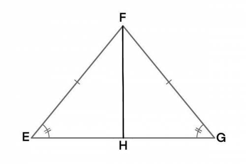 Given angle EFG has angle bisector FH, where EF = GF, find the value of y if EH = 5y + 10 and HG = 2