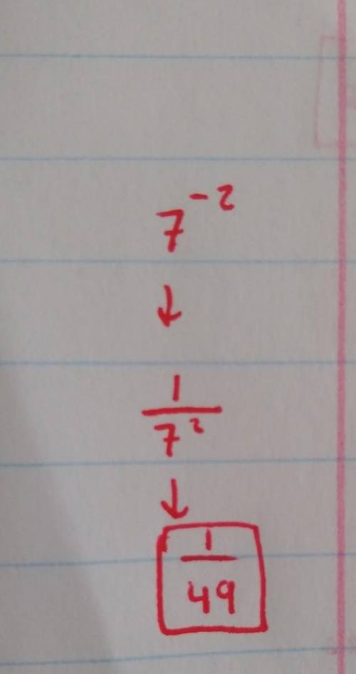 What is the answer for 7 to the negitive second power.