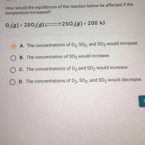 How would the equilibrium of the reaction below be affected if the temperature increased?