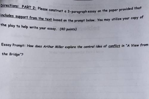 Construct a 3-paragraph essay on How Arthur Miller explores the central idea of conflict in A view