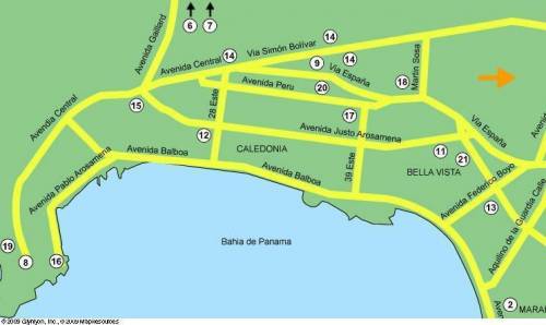 Use the interactive map of Panama City to type in Spanish all of the steps needed to leave the Mult