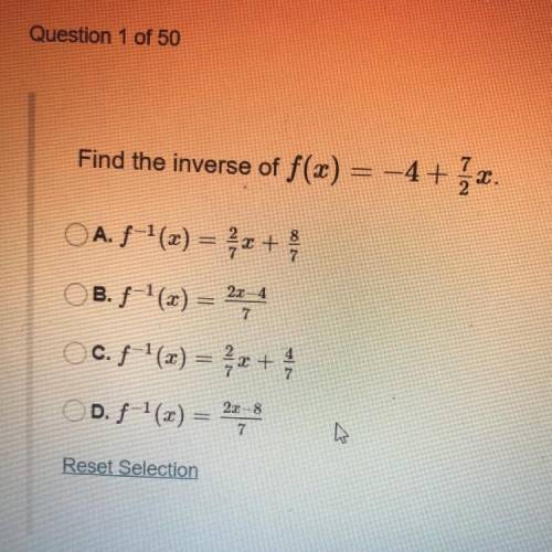 Find the inverse of f(x) = -4+7/2x