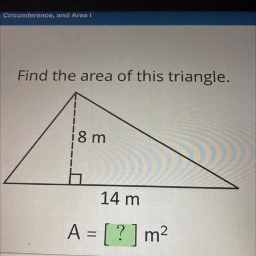 Find the area of this triangle.
8 m
14 m
A = [?] m2
