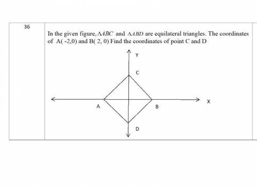 In the given figure triangle ABC and ABD are equilateral triangles. The coordinates of A( -2,0) and
