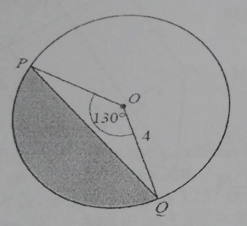 P and Q are the points on the circle centre O with radius 4 cm. Angle POQ = 130 degree

(i) calcul