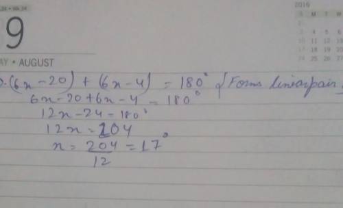 Given m||n, find the value of x.
+
mm
(6x-20)
(6x-4)
PLS HELP ASAP