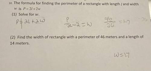10. The formula for finding the perimeter of a rectangle with length [ and width

wis P=321-26
(1)