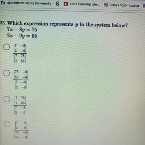 Which expression represents y in the system below?