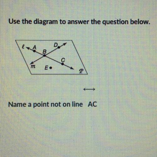 Use the diagram to answer the question below.
Name a point not on line AC