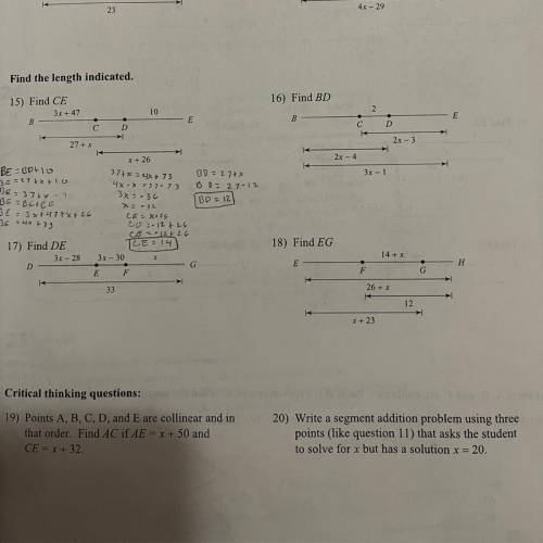 16) Find BD

2
B
E
D
С
K
2x - 3
2x - 4
3x - 1
Need help with all homework sorry