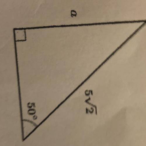 The diagram shows a right-angled triangle. Find the length of the side marked a.