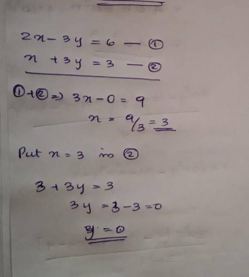 2x-3y=6 and x+3y=3help me I cannot understand it please in substitution method ​