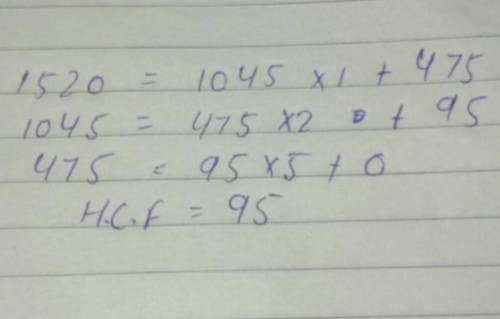 Find the HCF of 1045 and 1520 by long division. Method​ plsss