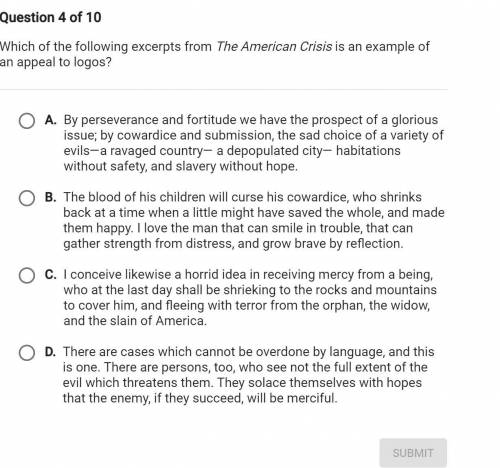 IMAGE ATTACHED Which of the following excerpts from The American Crisis is an example of an appeal