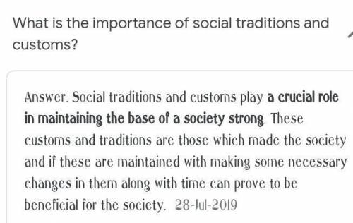Write an essay of importance of social tradition and costume​