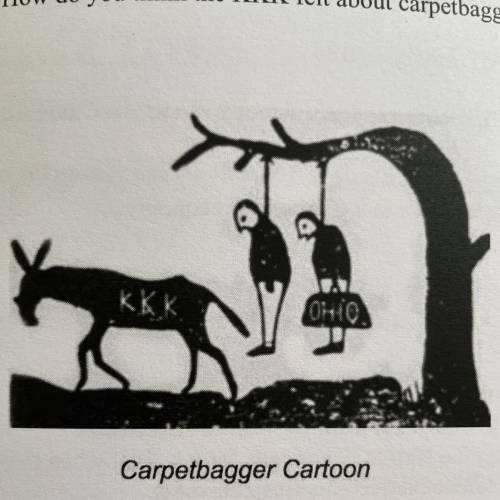 Look at the cartoon below. How do you think the KKK felt about carpetbaggers?