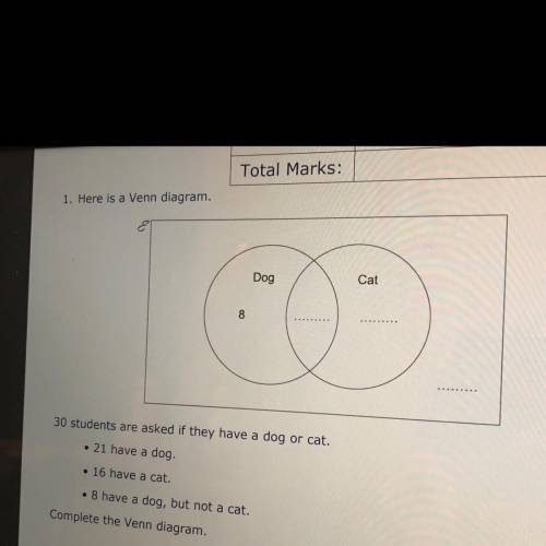 There is a vent diagram - it asked 30 students if they have a cat or dog. 21 have a dog. 16 have a