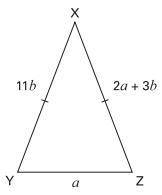 Side XY is of length 11b .

Side XZ is of length 2a+3b. 
Side YZ is of length a The triangle is is