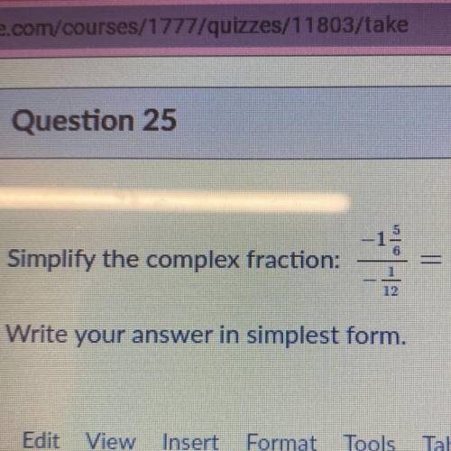 Simplify the complex fraction: -1 5/6 / -1/12