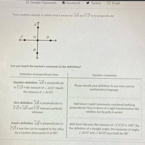 Three students attempt to define what it means for AB and CD to be perpendicular.

o
D
B
Can you m