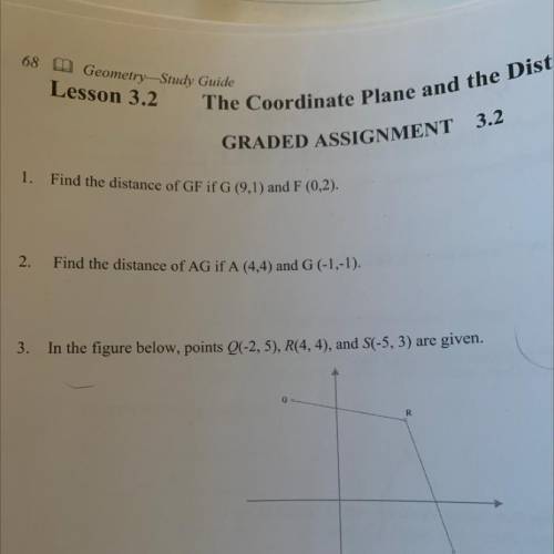 Find the distance of GF if G(9,1) and F (0,2)