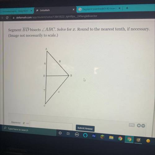 Segment BD bisects ABC Solve for x round to the nearest 10th