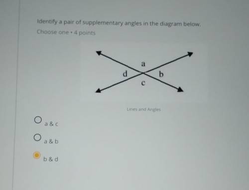 Identify a pair of supplementary angles in the diagram below.​