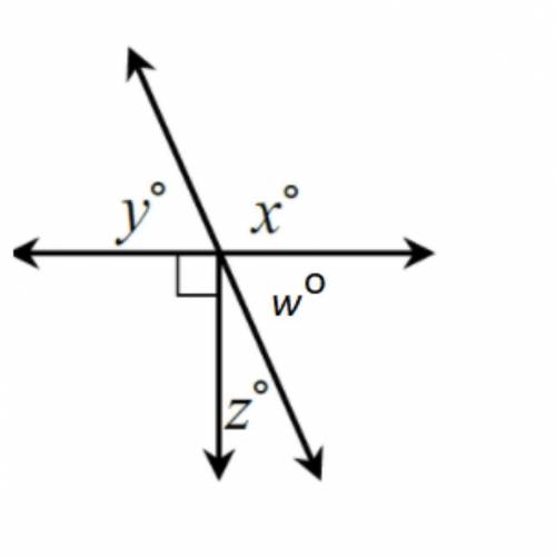 If the angle marked with w is 61.1 degrees, find the measures of the angles marked as x, y, and z d